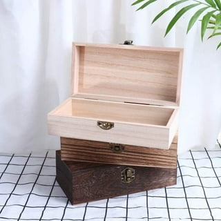 Wooden Small Square Jewellery Box,Lockable Box Wooden Trinket, 7.8x3.9x2.3  in,with Lid,Small Lock Hinged Keepsake Treasure Jewellery Box By