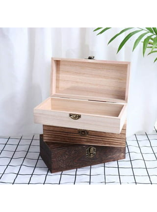 6 inch Wooden Treasure Chest Box, Pack of 2 Wooden Box With Hinged Lid,  Wooden Boxes for Crafts/ Wedding Treasure Decor, by Woodpeckers