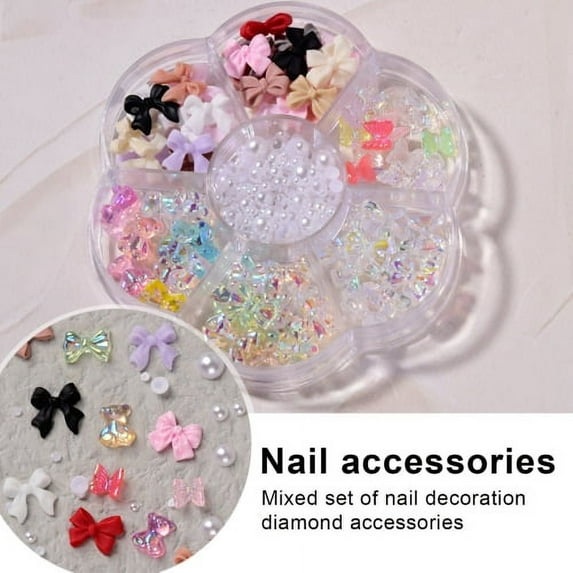 Sunjoy Tech 1 Box 3D Bow-knot Bears Faux Pearl for Nails, DIY Crafts Creative Nail Art Decorations, Novel Design Charms for Nail Art Necklaces Bracelets Jewelry Decorations