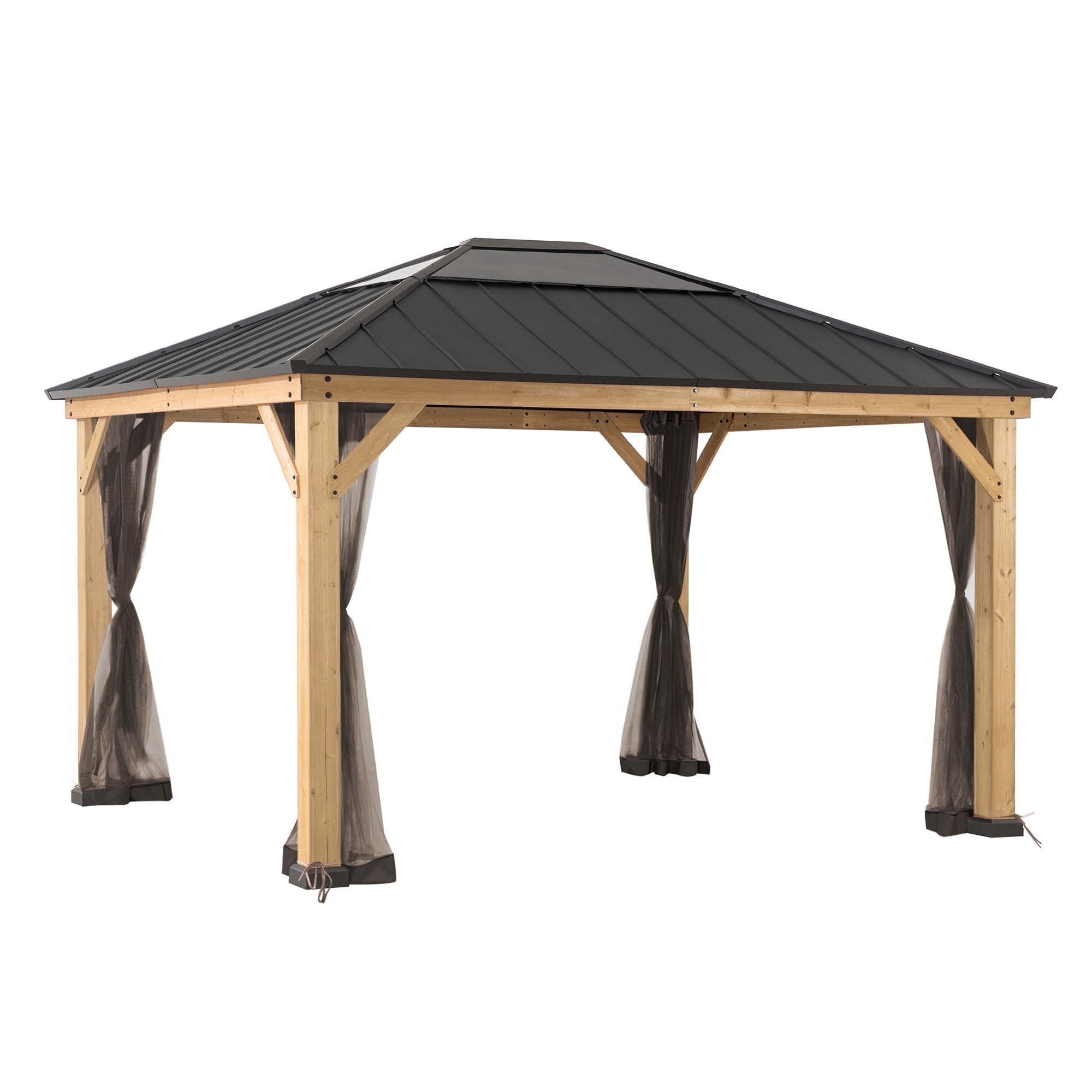 Khaki Polyester Mosquito Netting for 13×15 ft. Wood Gazebo