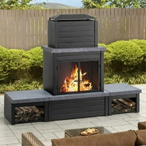 Sunjoy Wood Burning Fireplace – Matte Black Outdoor Steel Fireplace with Chimney, Log Holders, Fireplace Tool, and PVC Cover