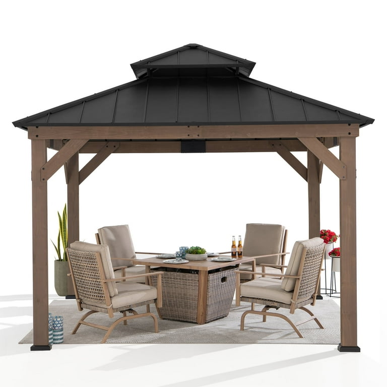 Sunjoy 11'x11' Hardtop Gazebo with Cedar Frame, 2-Tier Metal