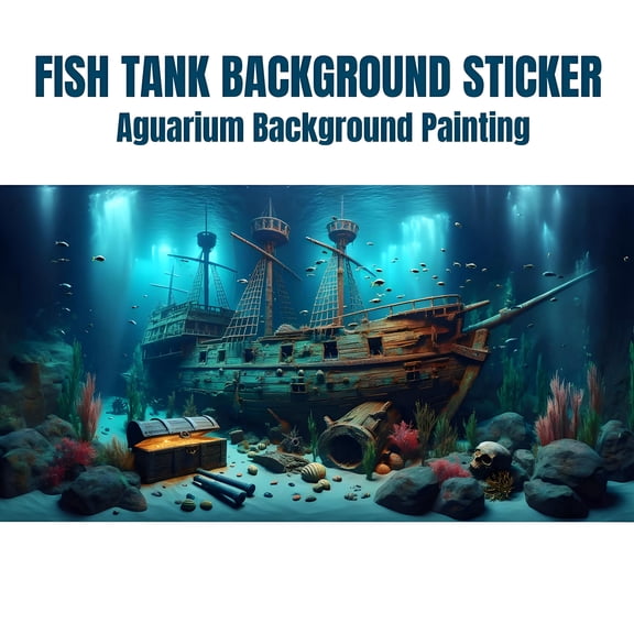 Sunken Ship, Aquarium Background Wallpaper, Fish Tank Landscape Decor, Terrarium Habitat Decor, Reptile Enclosure Decor, Front self-adhesive PVC HD sticker, Removable 2D Flat sticker