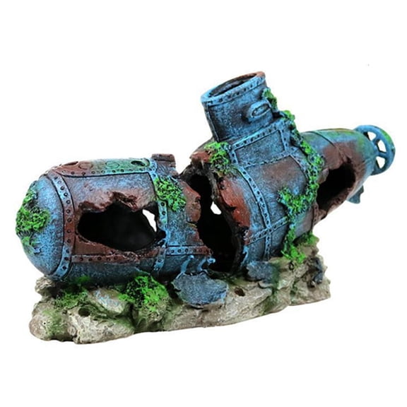 Sunken Ship Submarine Aquarium Ornament Lifelike Shipwreck Fish for Tank Decorat