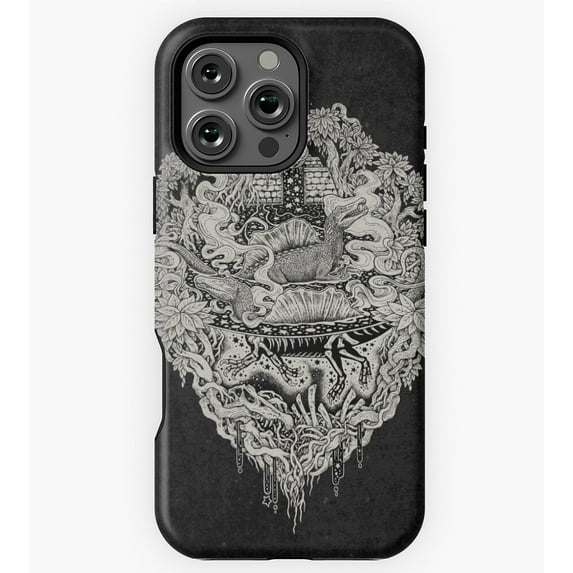 Sunken Temple of the Spinosaurus Monochrome Dinosaur Science Fiction Art GA6713 Phone Case for iPhone 11 to 17 Pro Max