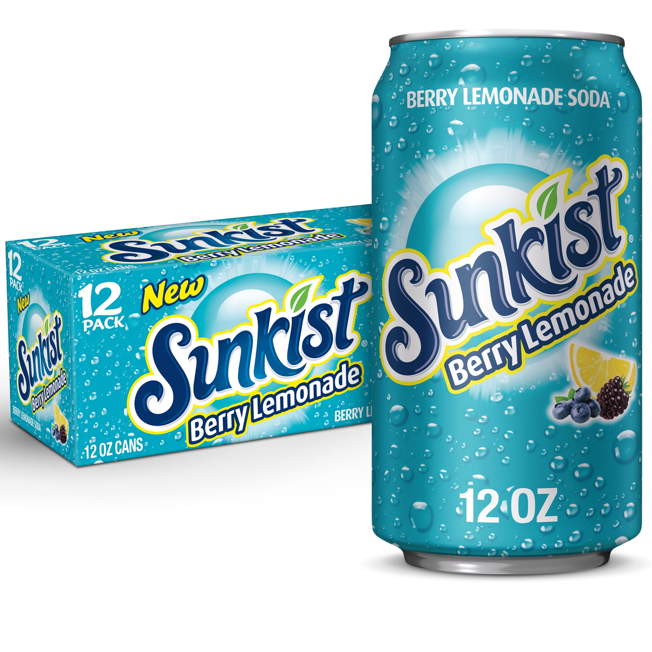 Sunkist Caffeine Free Berry Lemonade Soda Pop, 12 fl oz, 12 Pack Cans, Allergens Not Contained
