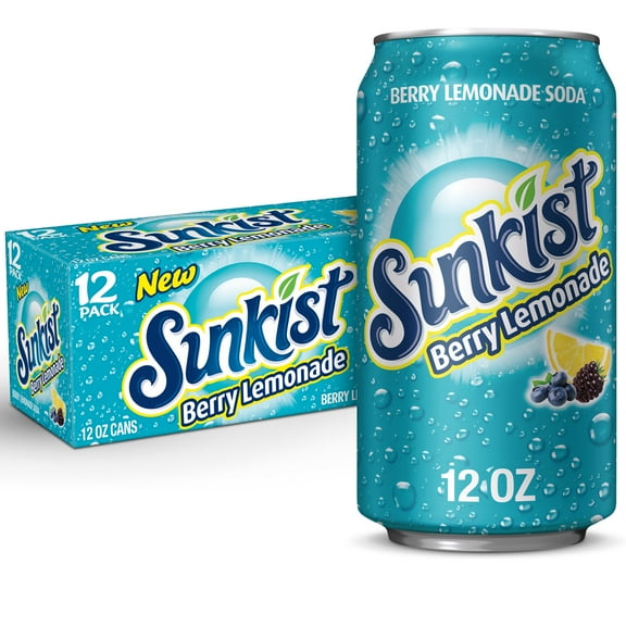 Sunkist Caffeine Free Berry Lemonade Soda Pop, 12 fl oz, 12 Pack Cans, Allergens Not Contained