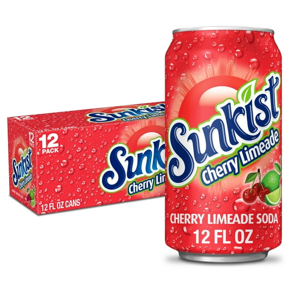 Sunkist Caffeine Free Cherry Limeade Soda Pop, 12 fl oz, 12 Pack Cans