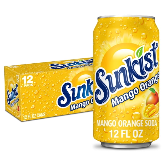 Sunkist Caffeine Free Mango Orange Soda Pop, 12 fl oz, 12 Pack Cans