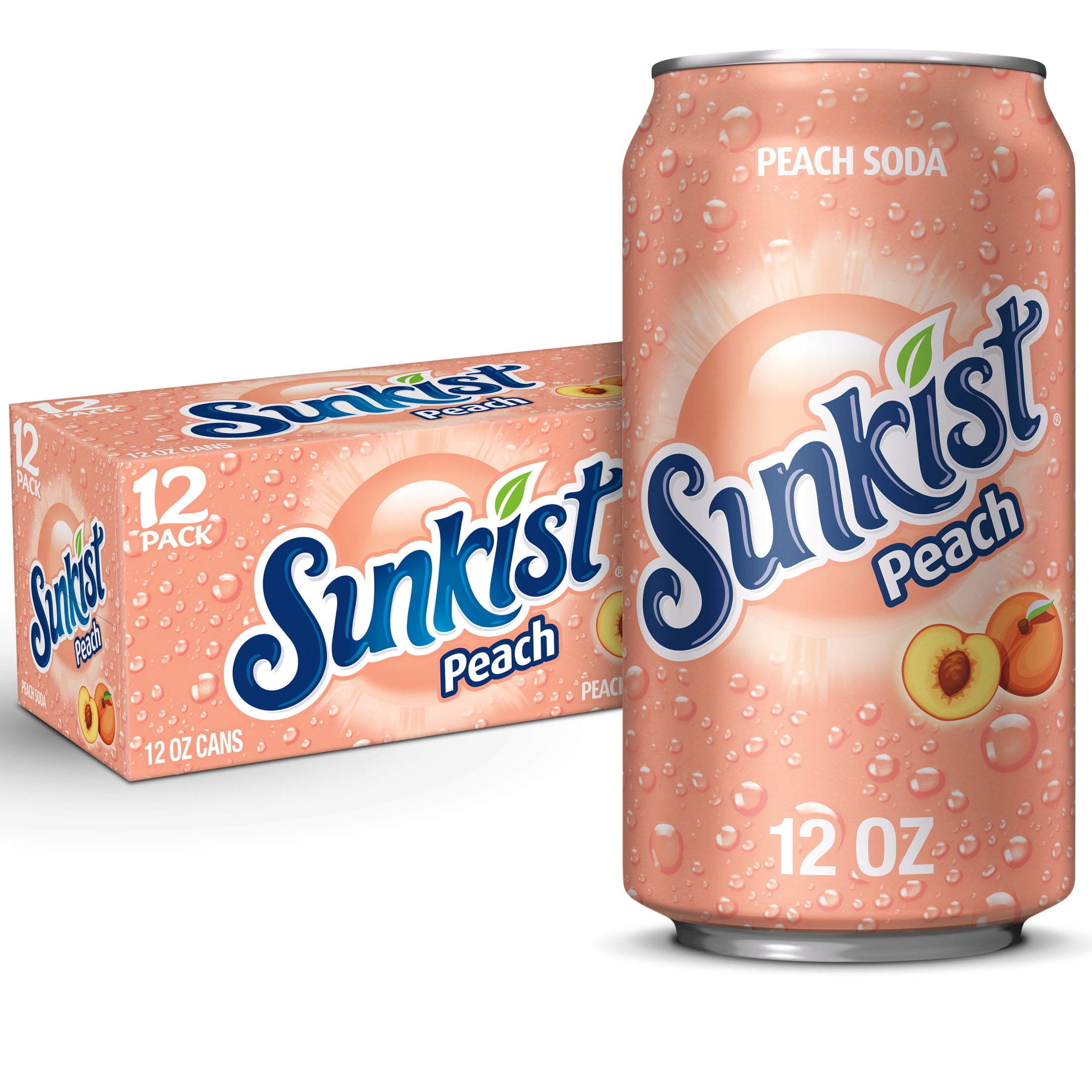 Sunkist Caffeine Free Peach Soda Pop, 12 fl oz, 12 Pack Cans