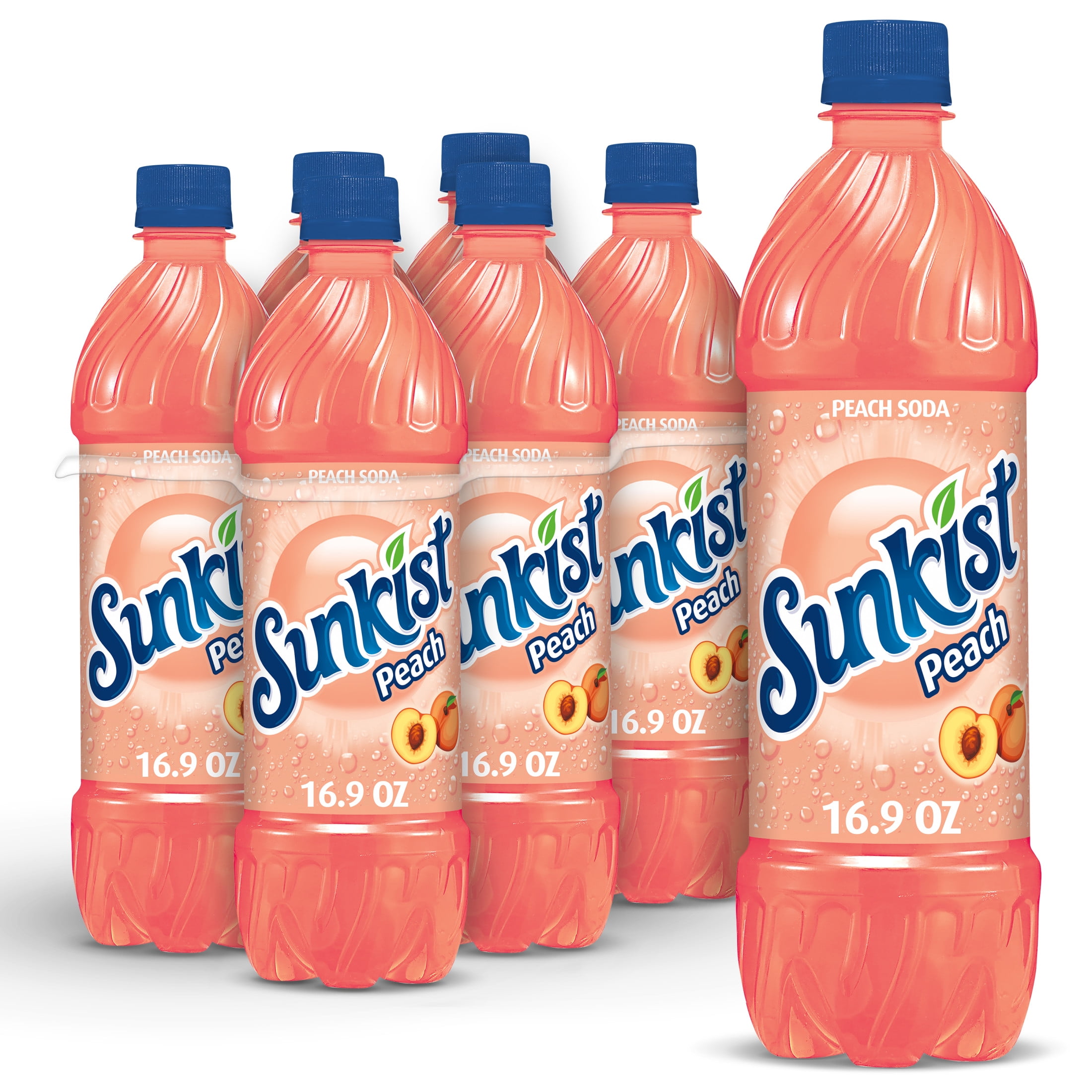 Sunkist Caffeine Free Peach Soda Pop, 16.9 fl oz, 6 Pack Bottles