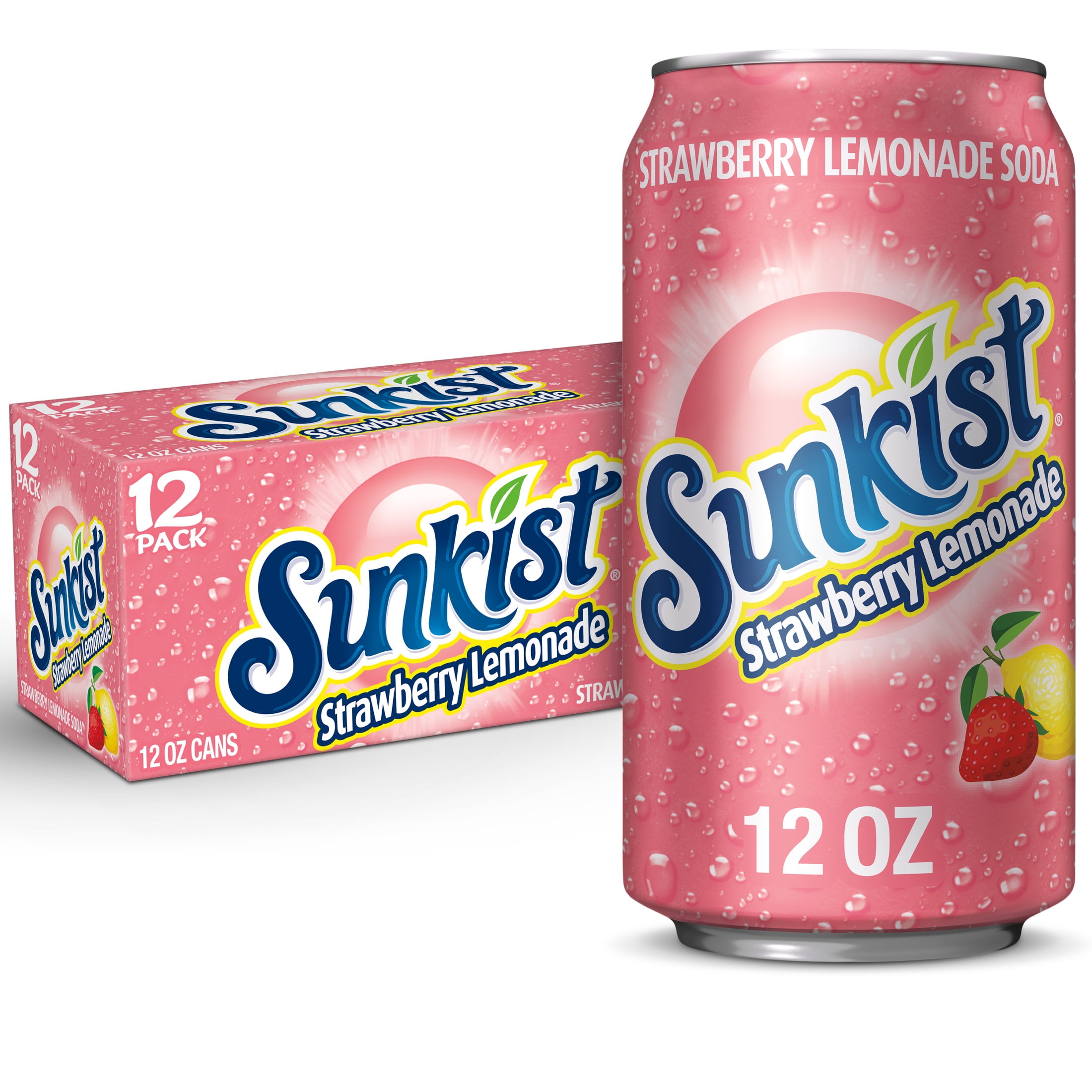 いちごです₊⁎⁺˳✧༚ Sunkist Strawberry Lemonade Soda Pop, Caffeine Free, 12 fl oz, 12