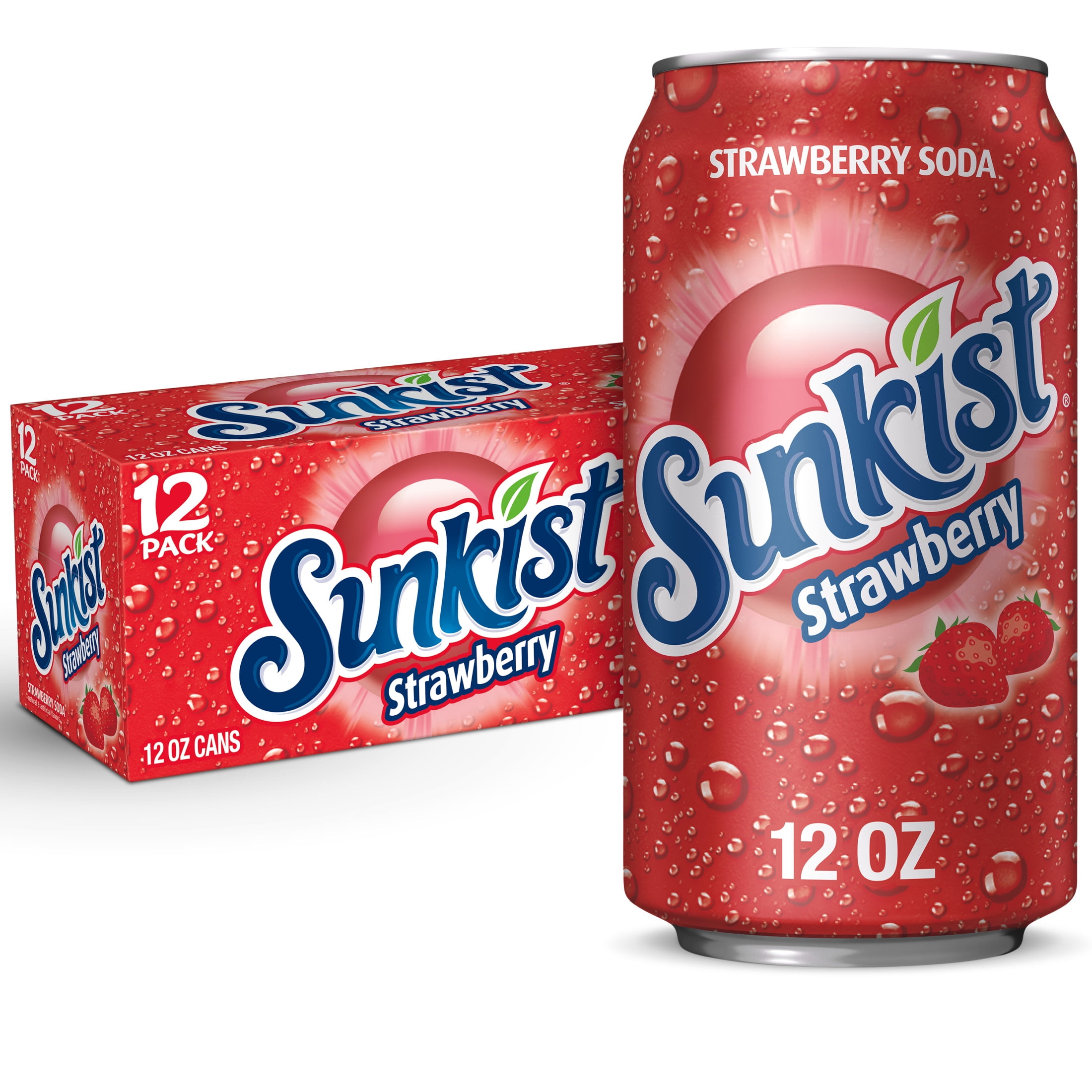 Sunkist Caffeine Free Strawberry Soda Pop, 12 fl oz, 12 Pack Cans