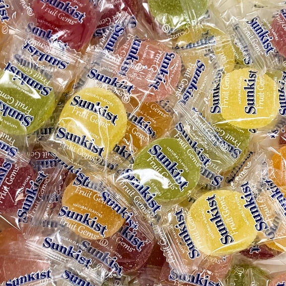 Sunkist Fruit Chews, 1 Pound Bag of Gems, Fruit Bulk, Soft, Chewy Candy Individually Wrapped. (Net Wt. 16oz) Orange, Lemon, Raspberry, Grapefruit, and Lime Flavor. Crafted with Natural Ingredients.