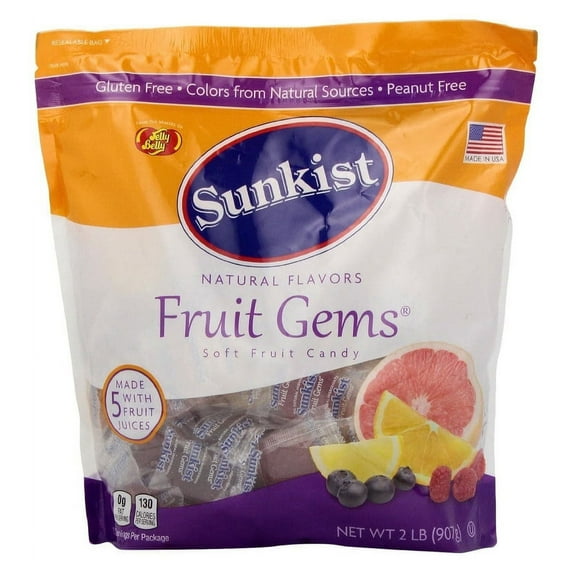 Sunkist Fruit Gems Assorted Soft Candy, 2 lb Resealable Bag