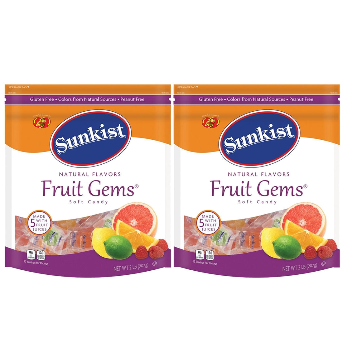 Sunkist Fruit Gems Assorted Soft Candy, 2 lbs. 2 PACK