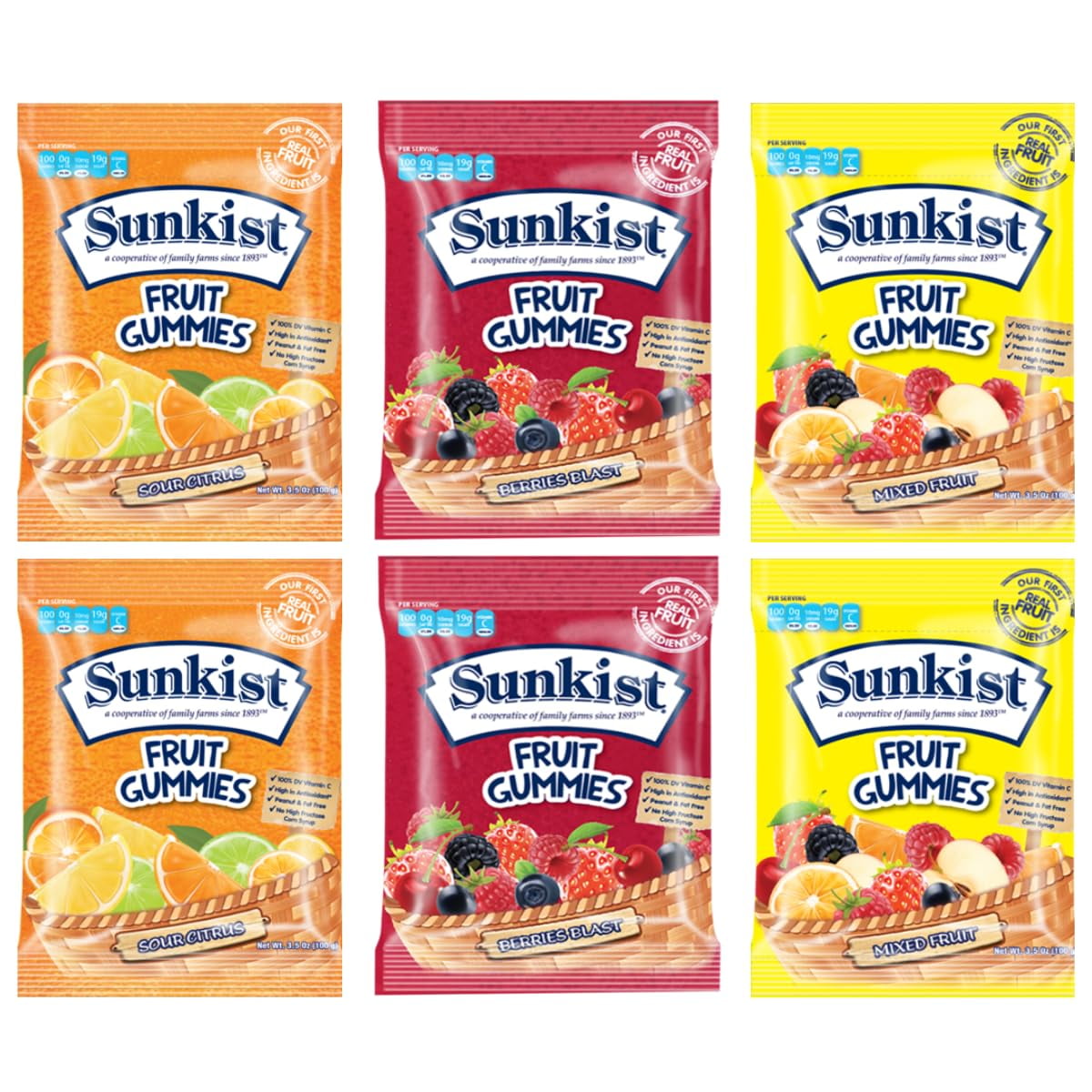 Sunkist Fruit Gems Gummies RE32Mixed Fruit Snacks Real Fruit 3 Variety