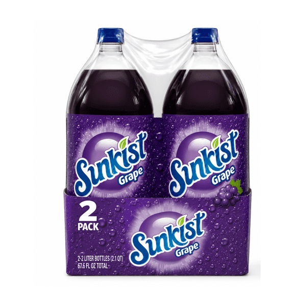 Sunkist Grape Soda, 2 Liter Plastic Bottles, 2 Pack, Grape Flavored Carbonated Soft Drink