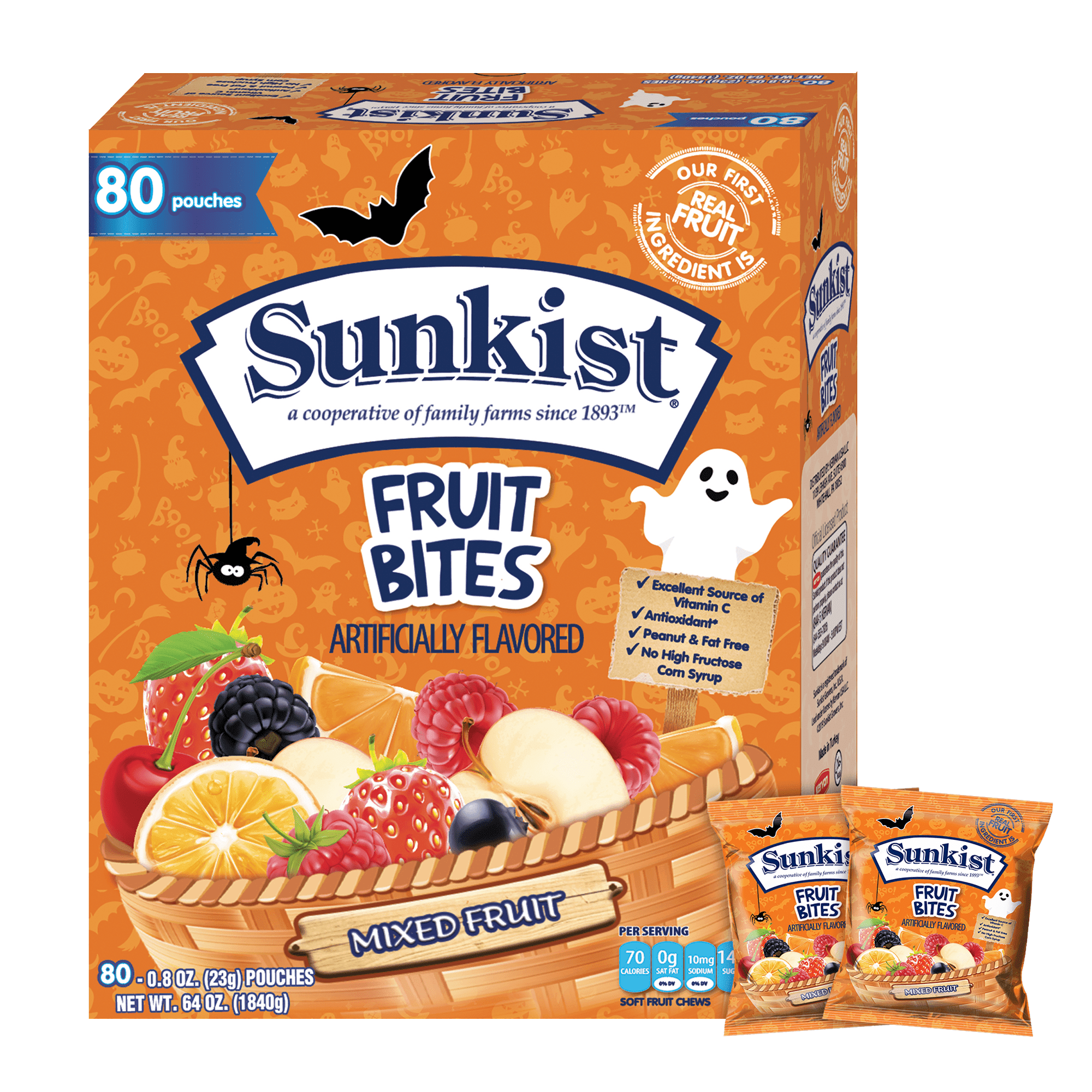 Sunkist Halloween Fruit Snacks Variety Pack 80 Count Individually Wrapped Candy Peanut Free Halal Fat Free Bulk Pack