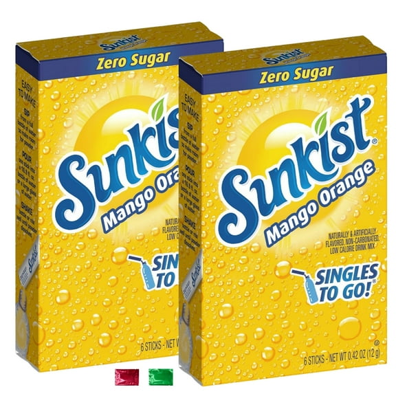 Sunkist Mango Orange Singles Drink Mix 2 Boxes 12 Servings Total, Sugar-Free Powdered Water Drink Mix, Low-Calorie Hydration Packets On-the-Go Refreshment w/ 2 Snoep in Beperkte Oplage