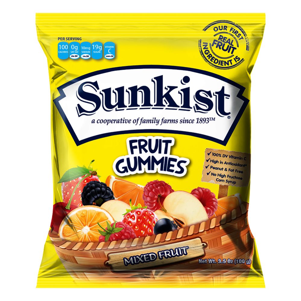 Sunkist Mixed Fruit Gummies Candy, 3.5 Ounce Bag