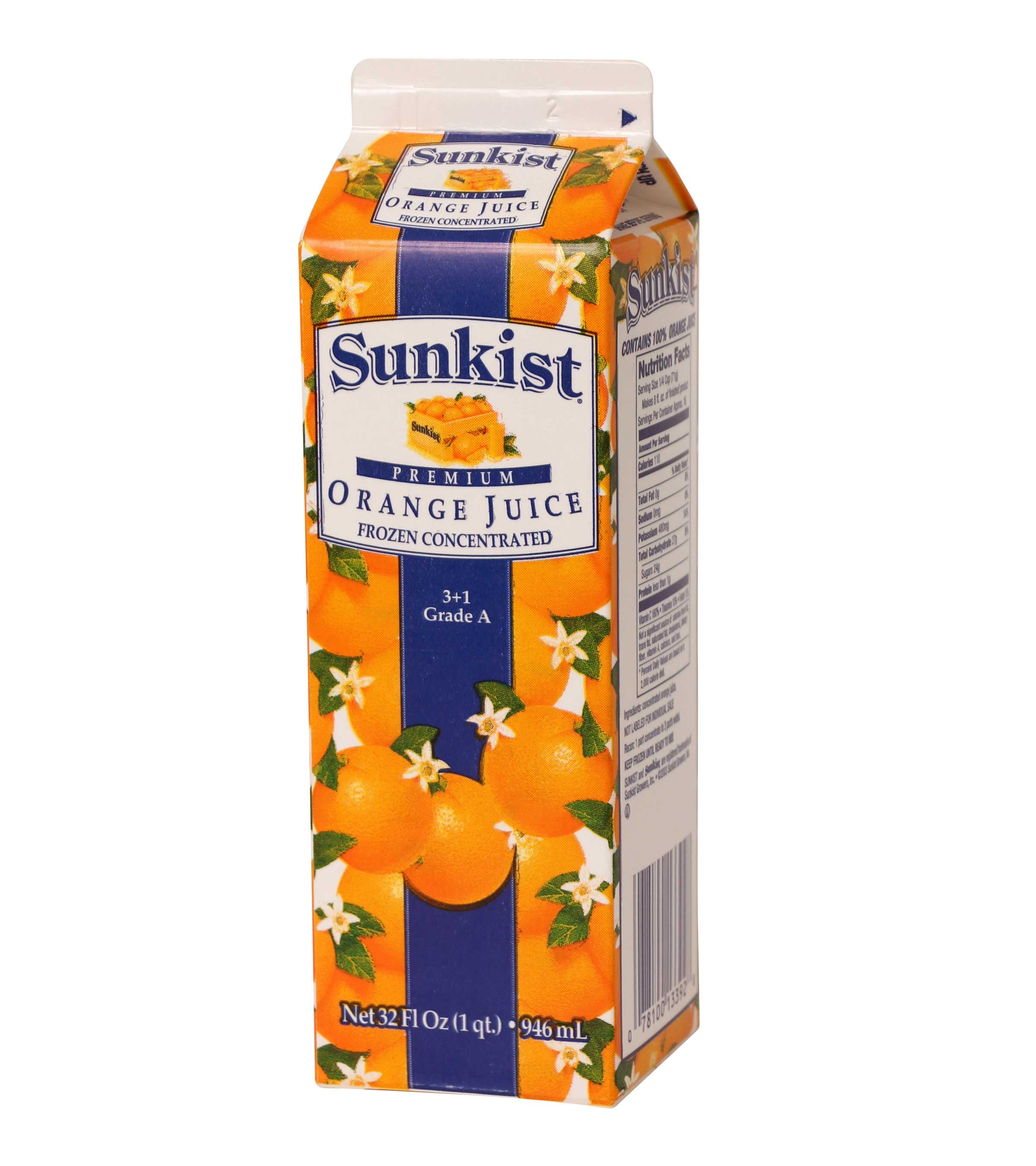 Sunkist Orange 100 Percent Frozen Concentrate 3 Plus 1 Juice, 32 Ounce