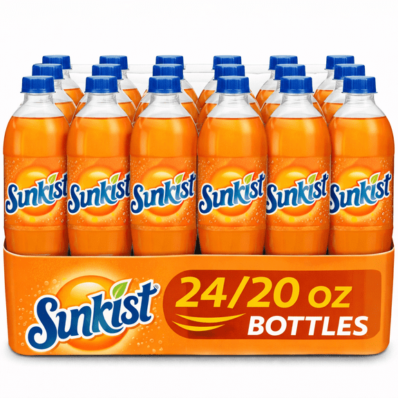 Sunkist Orange Soda Soft Drink, 20 fl oz Plastic Bottles, 24 Pack Citrus Carbonated Beverage
