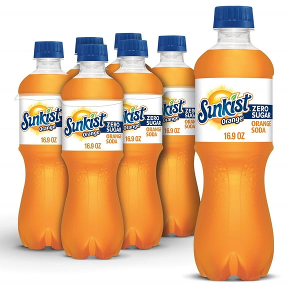 Sunkist Orange Zero Sugar Soda 16.9oz Bottles, Quantity of 24