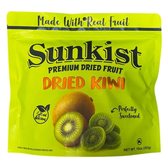 Sunkist Premium Dried Kiwi Slices, Soft & Delicious Sweetened Dried Fruit Snack, Made With Real Kiwi Fruit, Tropical Chewy Snack, Healthy On-The-Go Treat, 10 oz Resealable Bag