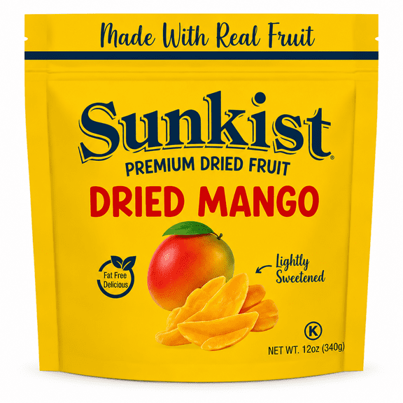 Sunkist Premium Dried Mango, Lightly Sweetened, Made with Real Fruit,Resealable Bag, 12 oz