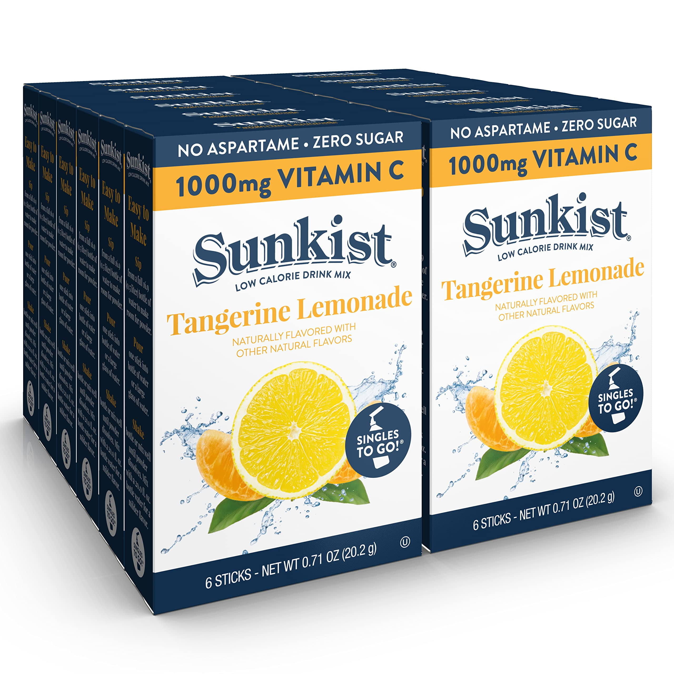Sunkist Singles To Go Drink Mix Packets, Tangerine Lemonade, 6Count
