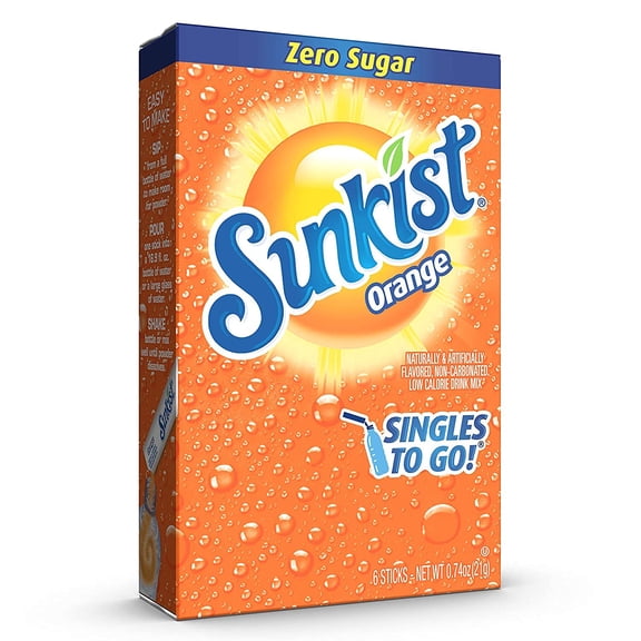 Sunkist Singles To Go Zero Sugar Orange Drink Mix, 6 count, 0.74 oz