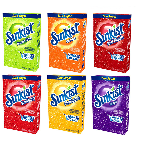 Sunkist Singles to Go Drink Mix Variety Pack, 1 Orange, 1 Grape, 1 Pineapple, 1 Lemon Lime, 1 Strawberry, 1 Red Punch, 1 CT