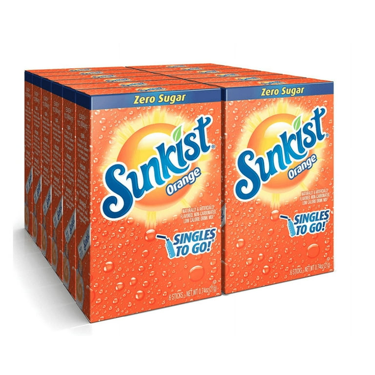 Sunkist Soda Orange Singles To Go Drink Mix, Zero Sugar, 72 Sticks
