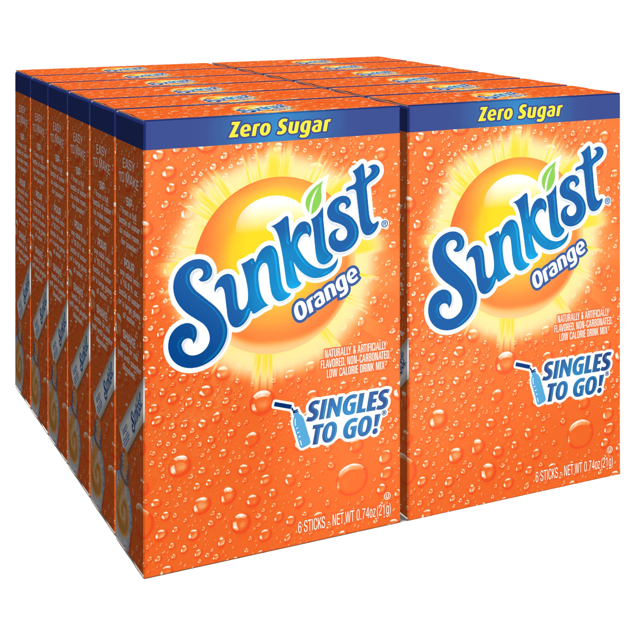 Sunkist Soda Orange Singles To Go Drink Mix, 12 Boxes With 6 Packets Each - 72 Total Servings