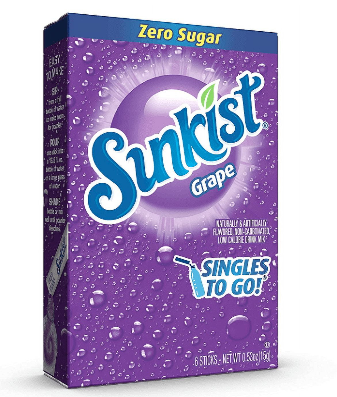 Sunkist Soda Singles To Go Drink Mix, 0.53 OZ, 6 CT (Grape, Pack - 12)