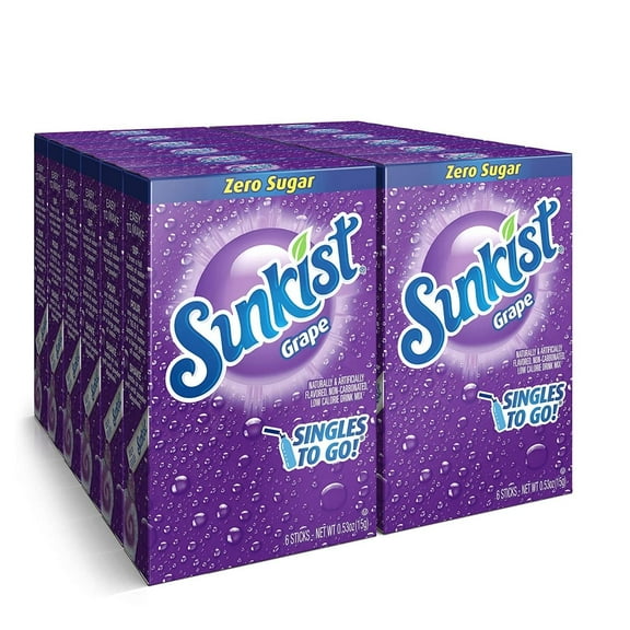Sunkist Soda Singles To Go Drink Mix, Grape, 12 Boxes with 6 Packets Each - 72 Total Servings, Non-Carbonated and Sugar-Free