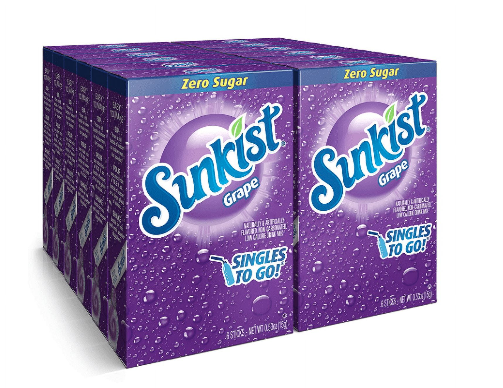 Sunkist Soda Singles To Go Drink Mix, Grape, 12 Boxes with 6 Packets Each - 72 Total Servings, Non-Carbonated and Sugar-Free