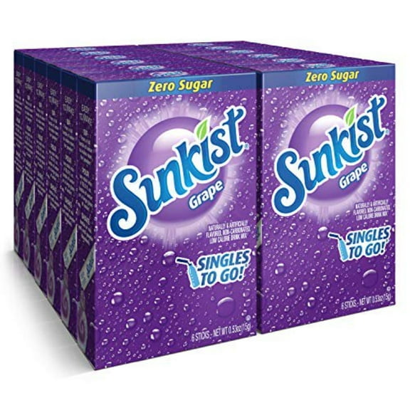 Sunkist Soda Singles To Go Drink Mix, Grape, Non-Carbonated and Sugar-Free,0.53 Ounce (Pack of 12)