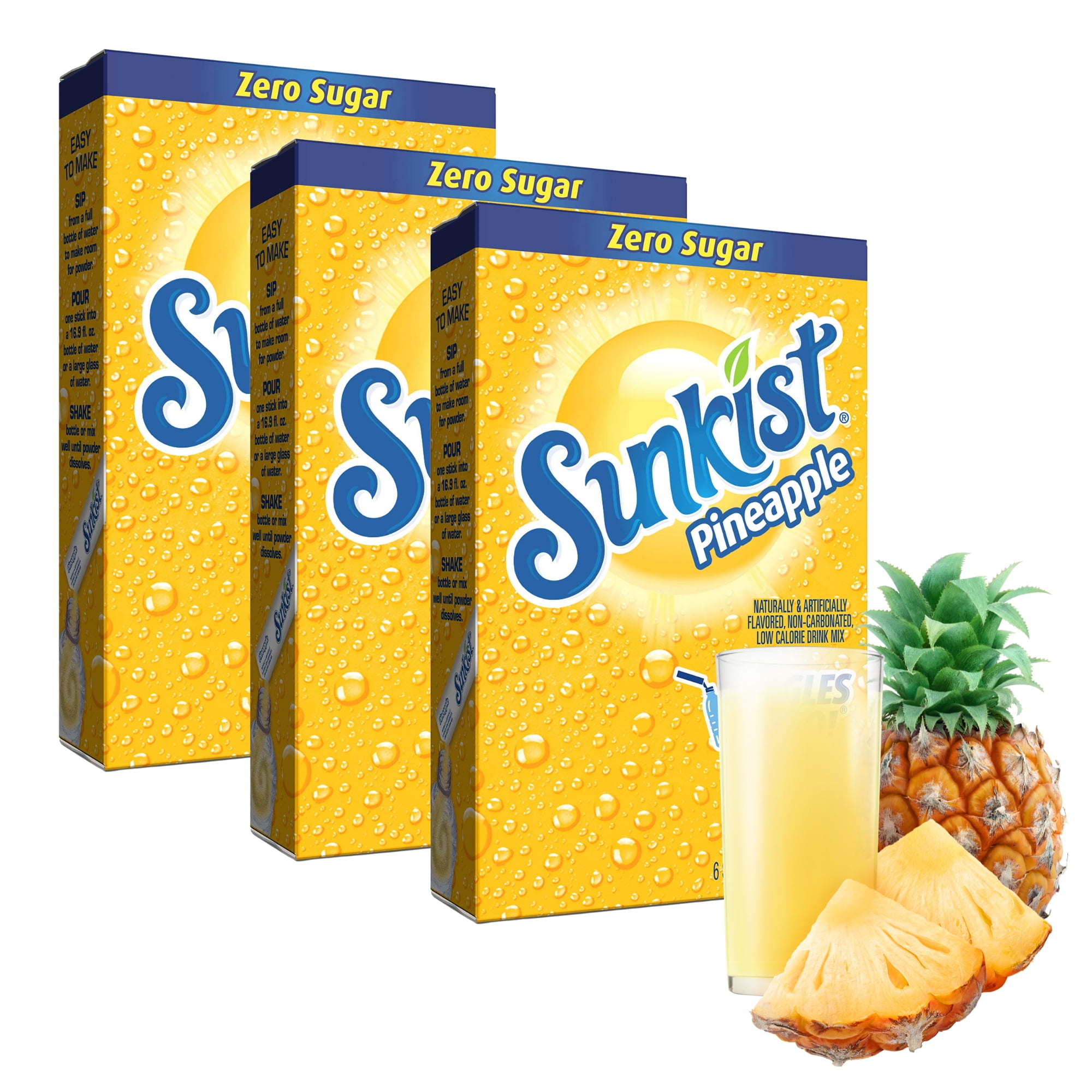 Sunkist Soda Singles To Go Powdered Drink Mix Pineapple Flavor Sugar