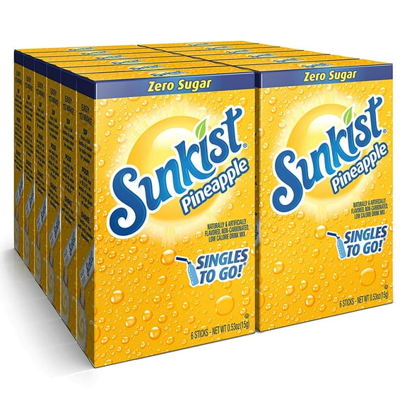 Sunkist Soda Singles-To-Go Zero Sugar Drink Mix Pineapple ( 12 Boxes, 72 Sticks Total) Caffeine Free and Non-Carbonated Makes 72 Glass Flavored Water Beverages