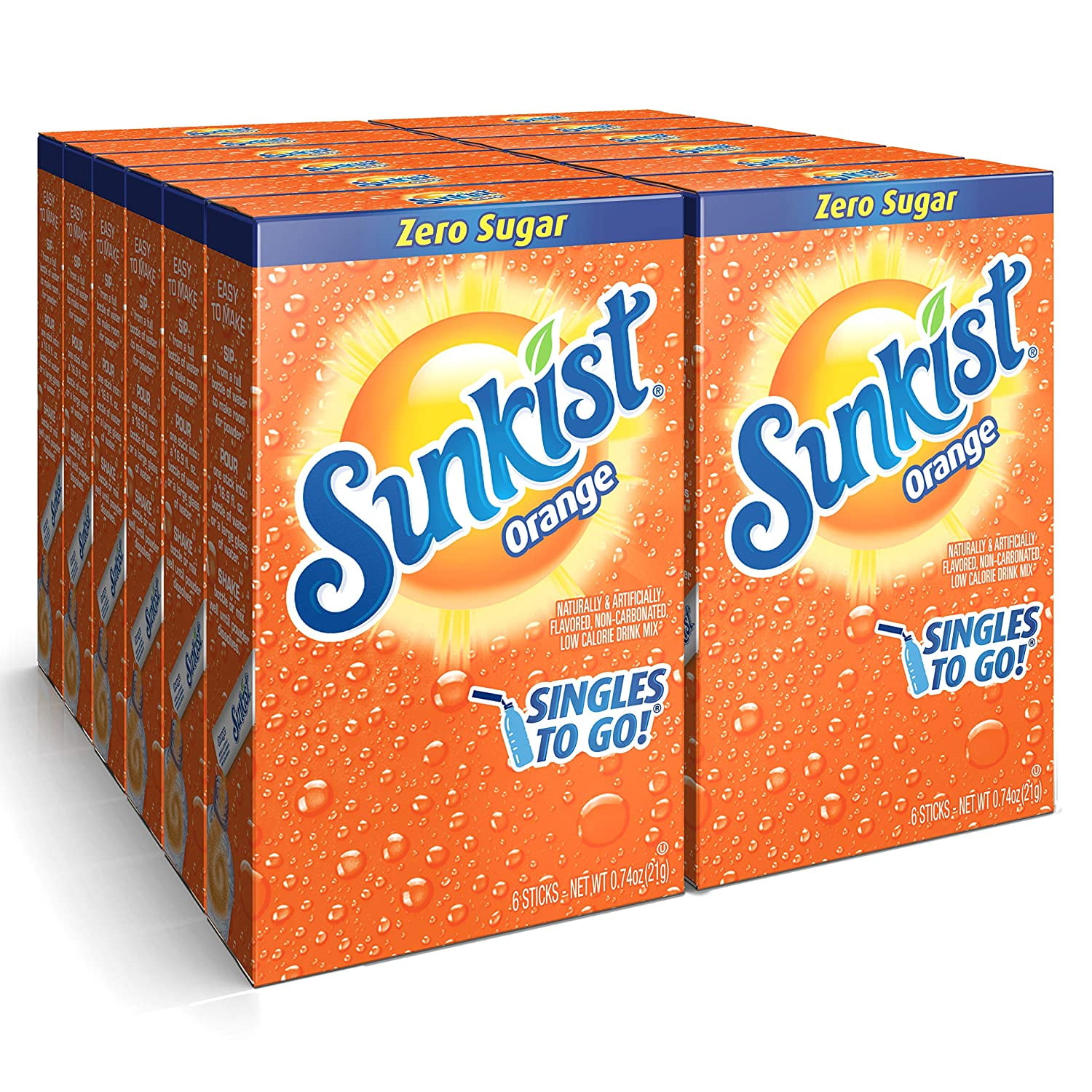 Sunkist Soda Singles-To-Go Zero Sugar Drink Mix Strawberry ( 12 Boxes,72 Sticks Total) Caffeine Free and Non-Carbonated  Makes 72 Glass Flavored Water Beverages