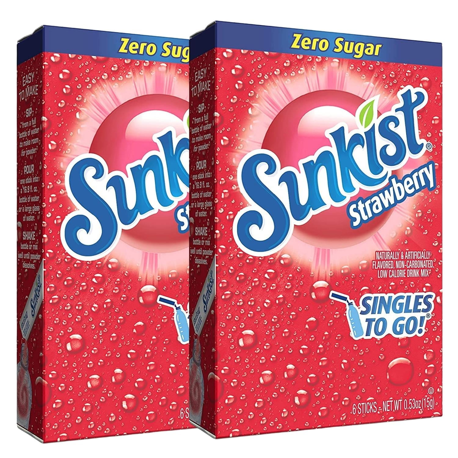 Sunkist Soda Strawberry Singles To Go Drink Mix, Sugar-Free Caffeine-free Non-carbonated Water Enhancer Powder Sticks Beverage 2 Boxes - 6 Sachet per Box - 12 Total Servings