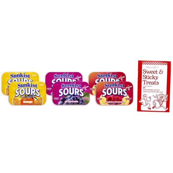 Sours Hard Candies - 3 Flavors - 2 Each: Orange, Raspberry Lemonade, Grapeade (1.76 oz) + MerlinsMart Zine | Sunkist
