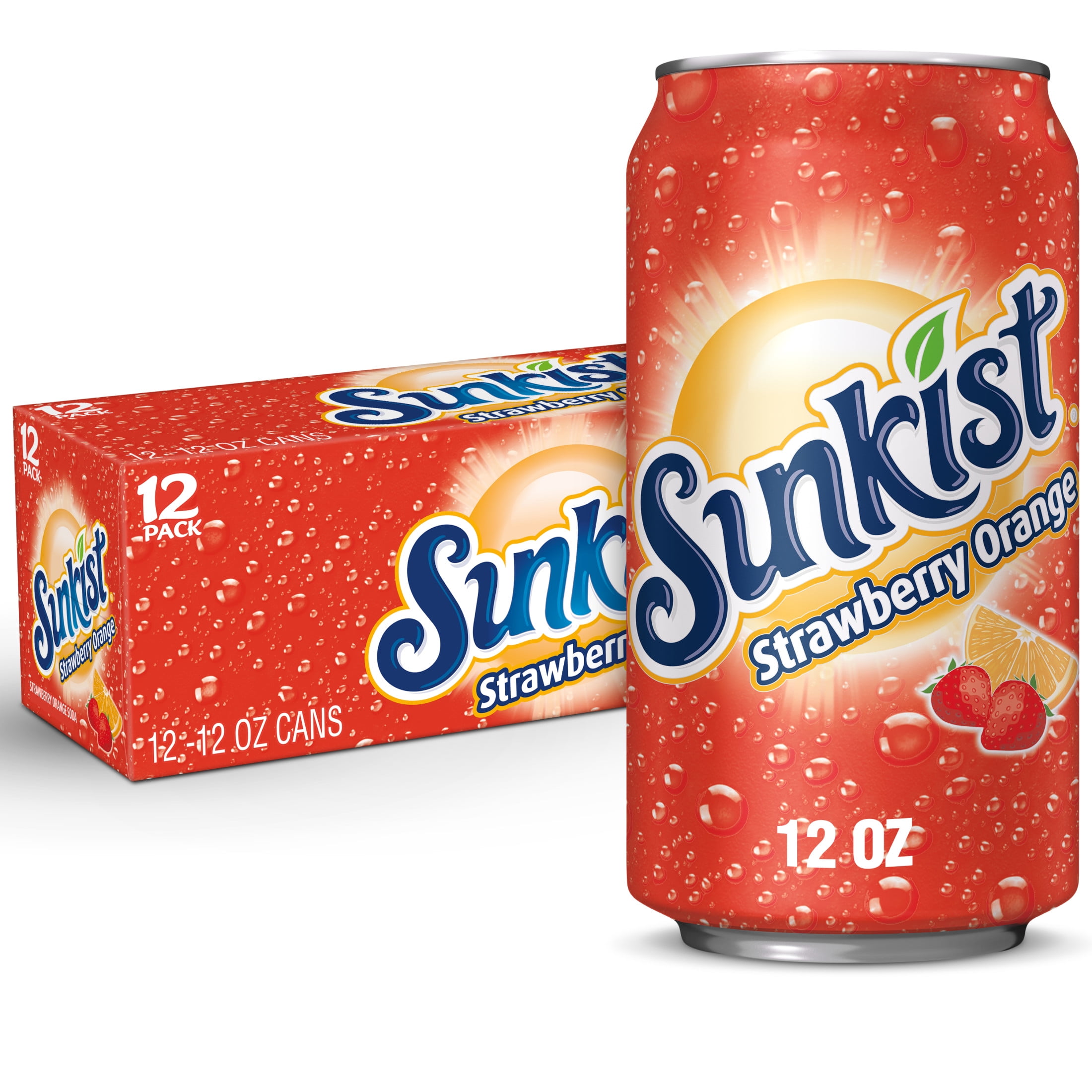 Sunkist Strawberry Orange Soda Pop, 12 fl oz, 12 Pack Cans