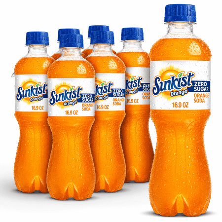 Sunkist Zero Sugar Orange Soda Pop, 16.9 fl oz, 6 Pack Bottles