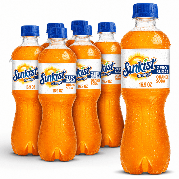 Sunkist Zero Sugar Orange Soda Pop, 16.9 fl oz, 6 Pack Bottles