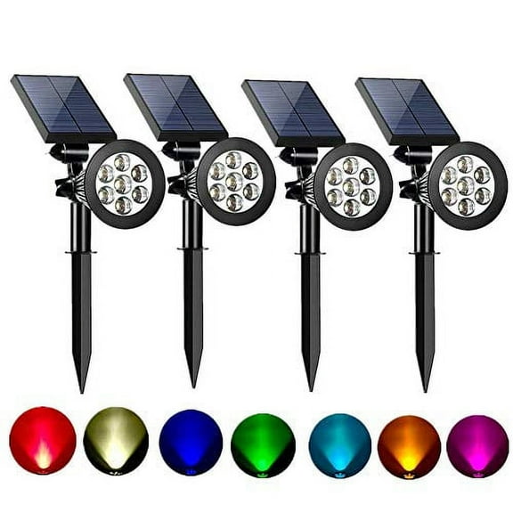Sunklly Solar Spot Lights Outdoor 2-In-1 Colored Adjustable 7 Led Waterproof Security Tree Spotlights Lawn Step Walkway Garden Changing & Fixed Color (4 Pack)