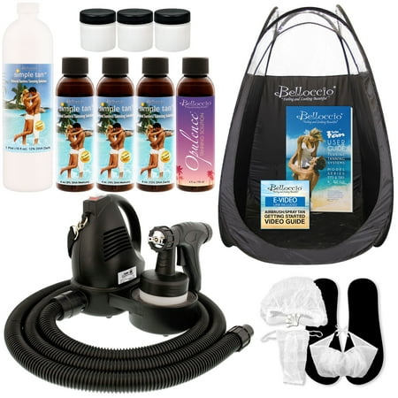 Sunless Airbrush HVLP SPRAY TANNING SYSTEM Kit Simple Tan 12% Solution Tent