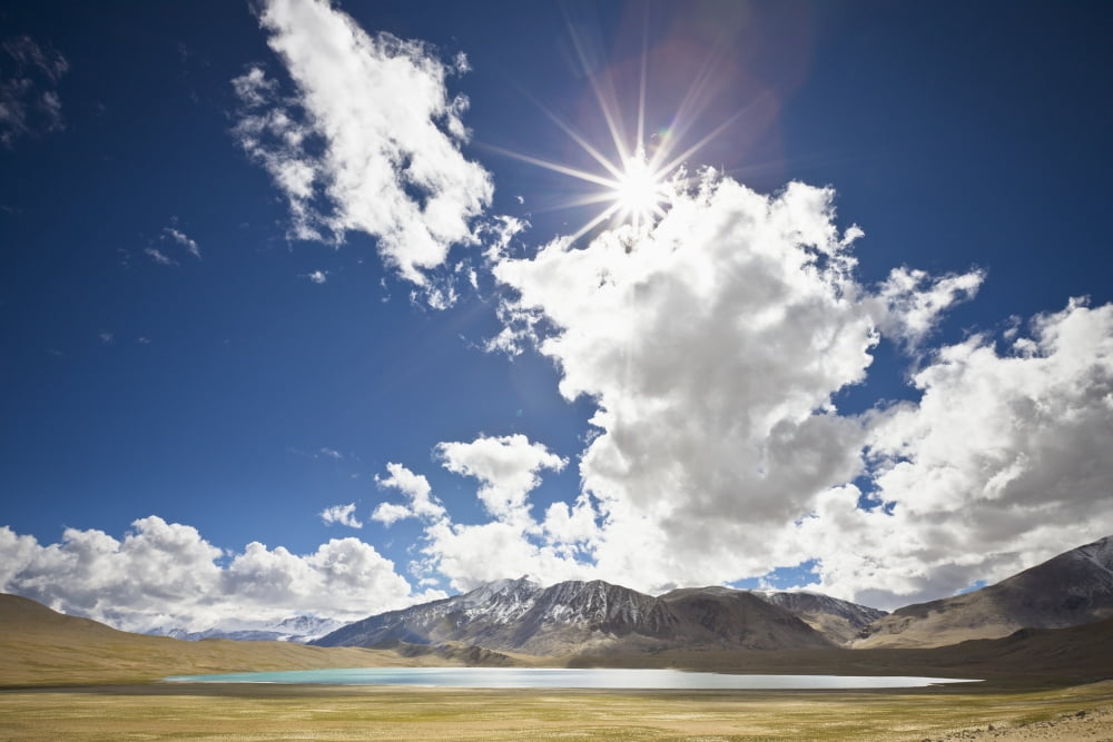 Sunlight And Cloud Over A Lake And Mountains Ladakh Jammu and Kashmir India Canvas Art - David DuChemin Design Pics (19 x 12)